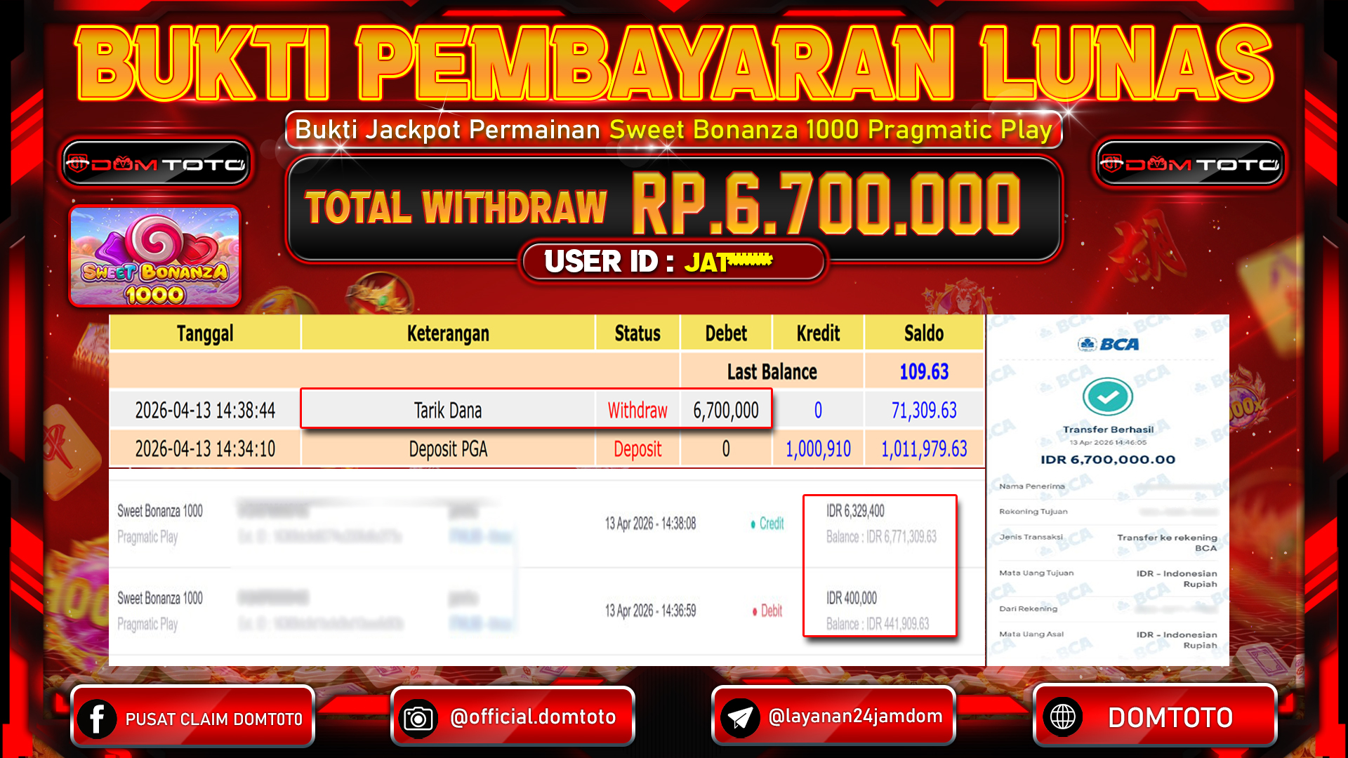 JACKPOT SLOT Sweet Bonanza 1000 Pragmatic Play 13 APRIL 2026